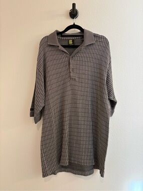100% Silk Vintage 90's Men's Gray Patterned Short-Sleeve Polo Shirt